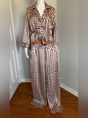 ZARA Silky Geo-Print Set, Top and Pants - Pink Multi
